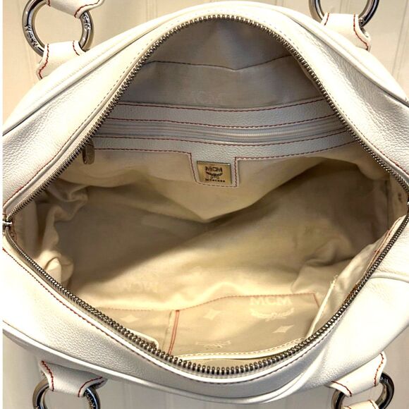 MCM White Leather Satchel with Silver Hardware and Red Stitching - FIRE!!! - Picture 5 of 12